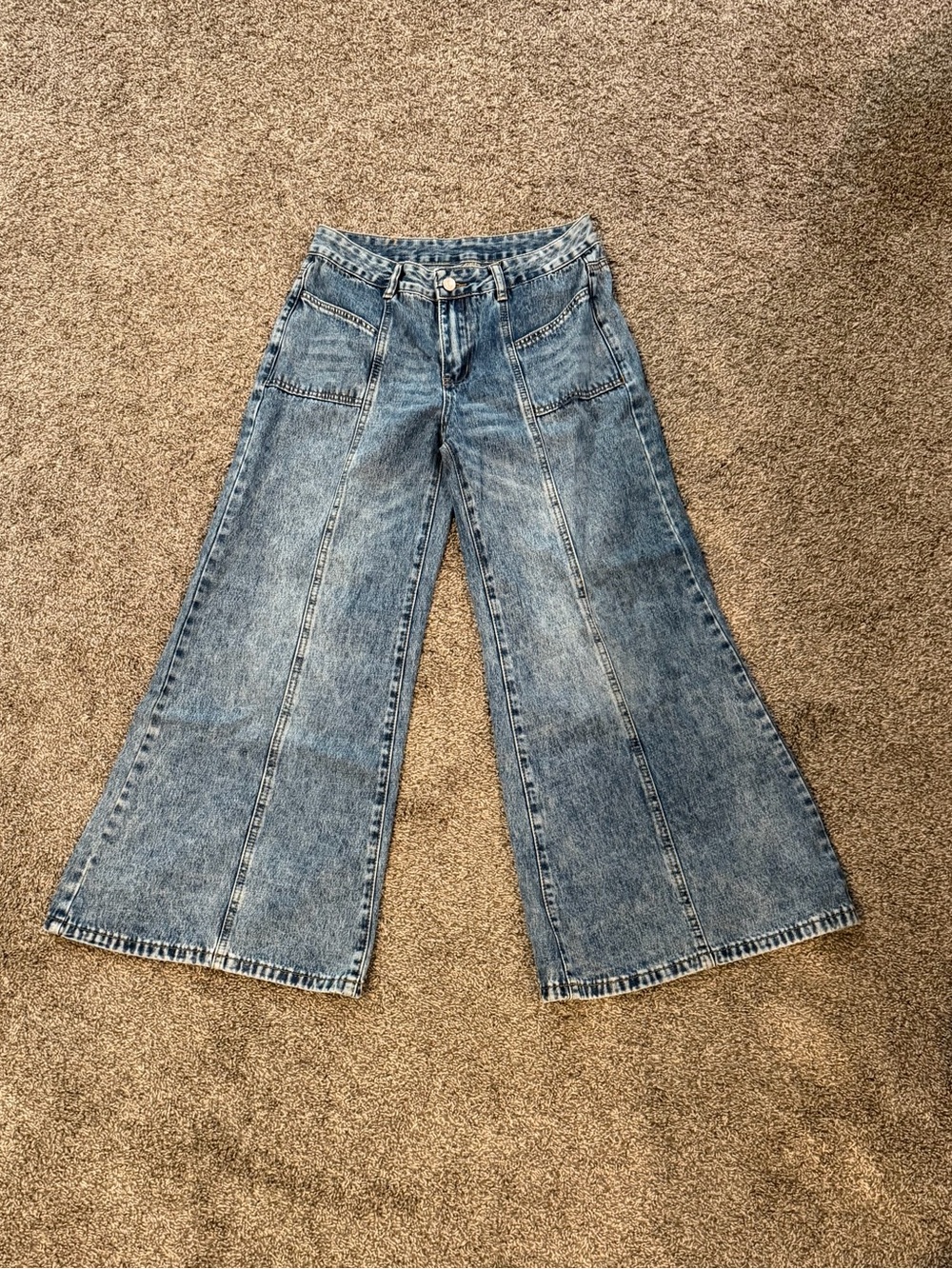 Ksubi Dupe Diesel D-AKII Flared Jeans in a washed, medium-blue acid finish
